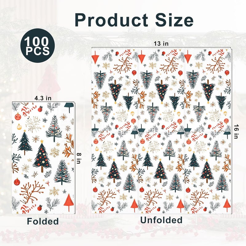 Tbsone 100-Pack Christmas Paper Napkins Disposable: Guest Dinner Hand Towels, Xmas Trees Design for Table Decor, Bathroom, Home, Kitchen, Holiday, Cocktail Party - Image 2